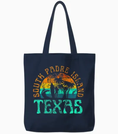 South Padre Island Texas Beach Surfer Girl Retro Tote Bags - Navy