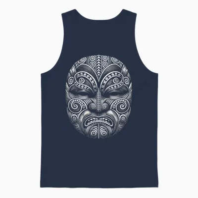 Mask Maori Design New Zealand Haka Kiwi Land Aotearoa Nz T-Shirt, Black, S Unisex Tank Top - Navy