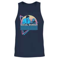 Social Worker Retro Unisex Tank Top - Navy – 2