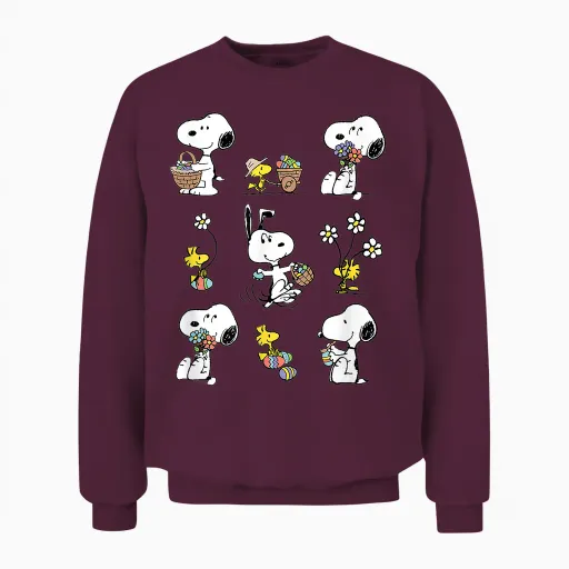 Peanuts Snoopy Woodstock Easter Spring Pattern T-Shirt, Gray Unisex Sweatshirt in Maroon