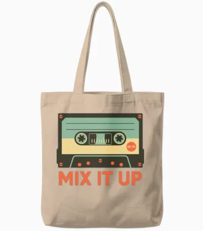Retro Cassette Tape Tote Bags - Natural