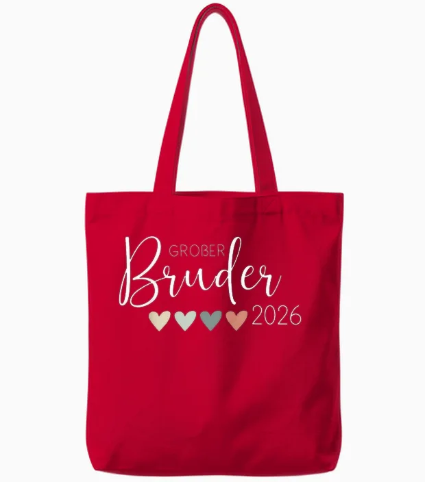Ich Werde Ein Großer Bruder 2026 Heart Baby Announcement Tote Bags in Red