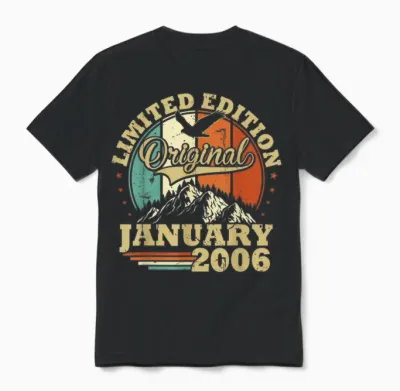 Anniversaire 20 Ans Vintage Janvier 2006 Garçons Et Filles Unisex T-Shirt - Black