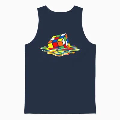 Melting Rubik's Cube T-Shirt, Black Unisex Tank Top - Navy