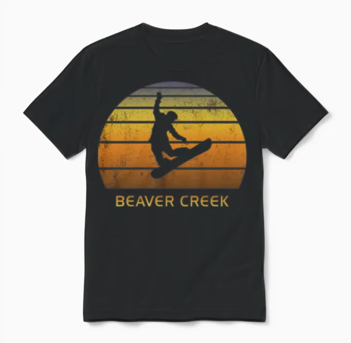 Retro Beaver Creek Colorado Snowboarding Fan Unisex T-Shirt in Black