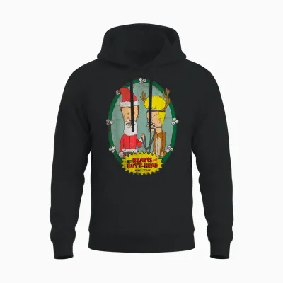 Beavis and Butt-Head Santa Reindeer Christmas Unisex Hoodie - Black