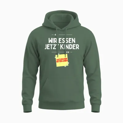 Komm Wir Essen Kinder Satzzeichen Komma Lustige Sprüche Unisex Hoodie - Military Green