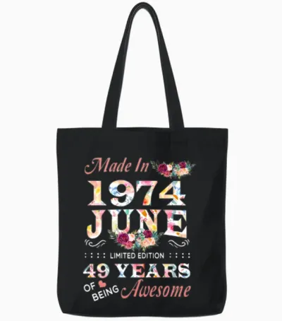 June 1974 Flower 49 Years of Being Awesome Tote Bags - Black