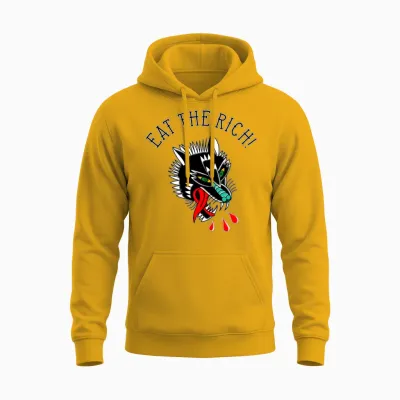 Eat the Rich Wolf Tattoo Unisex Hoodie - Gold