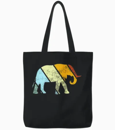 Elephant Retro Tote Bags - Black