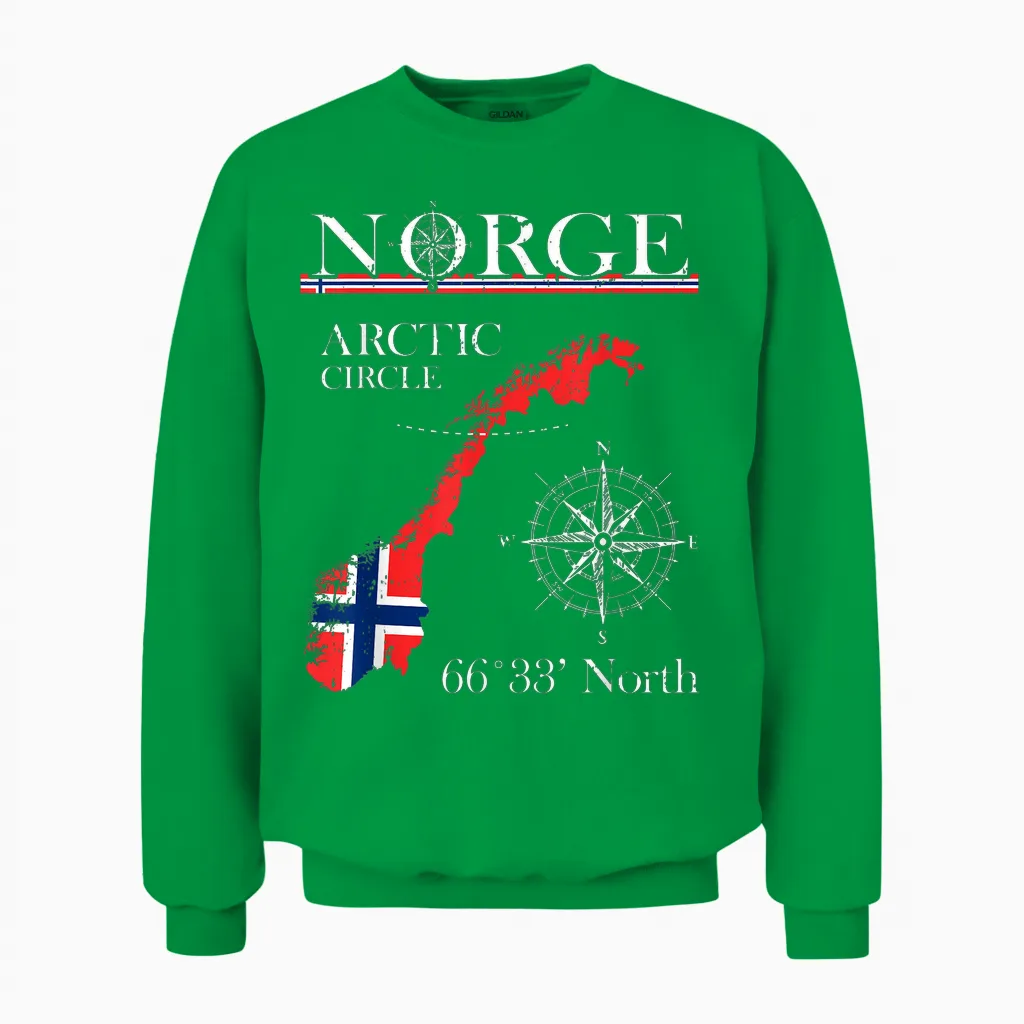 Norge Arctic Circle - Polar North Norway Norway Norwegian Flag T-Shirt, Black Unisex Sweatshirt in Irish Green