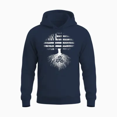 Tree Flag Emblems Brittany Gwenn Ha Triskèle Breton Unisex Hoodie - Navy