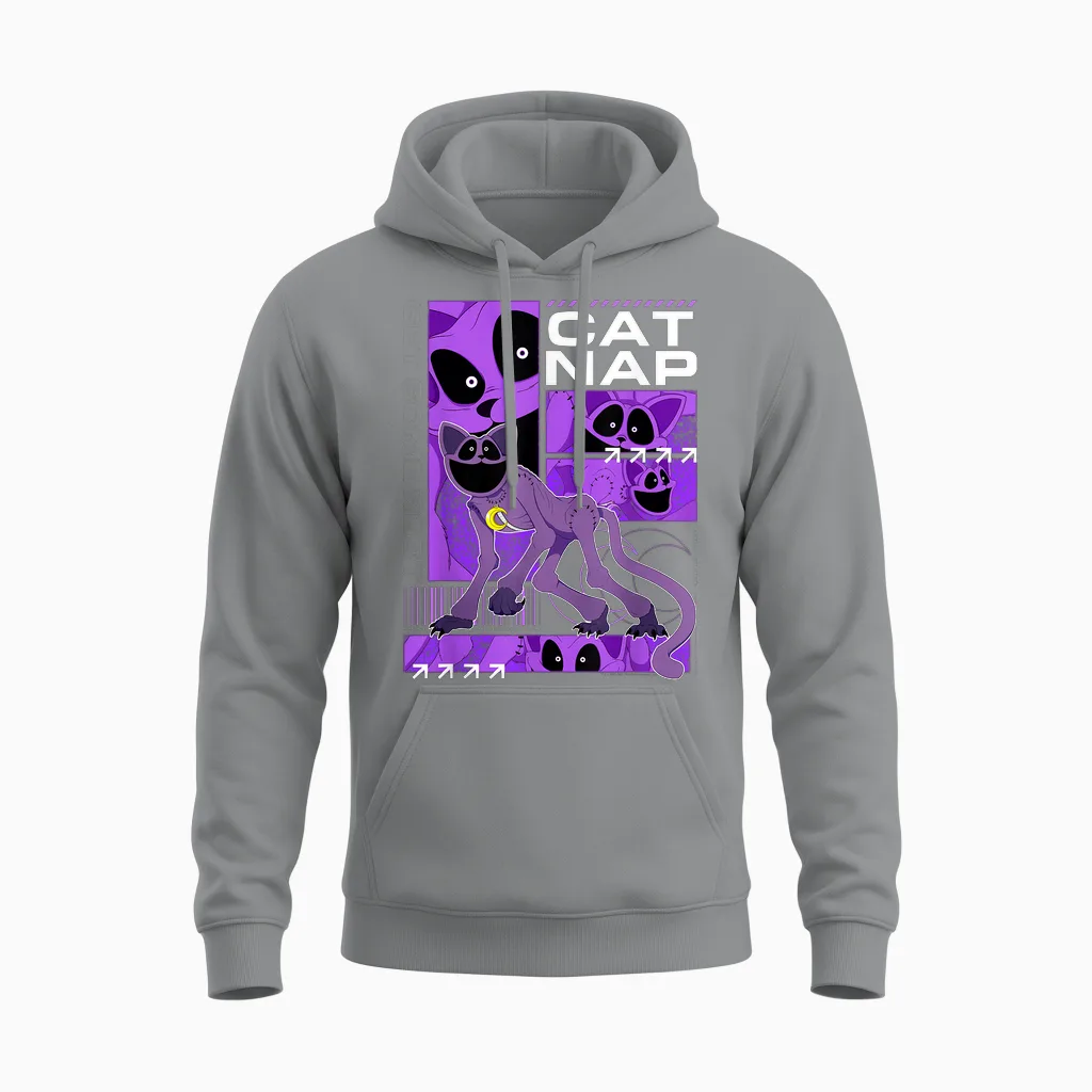 Poppy Playtime Cat Nap Get Some Rest Multiple Pose Unisex Hoodie in Sport Grey