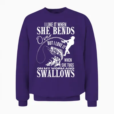 Fishing I Like It When She Bends Over but I Love It - Back Unisex Sweatshirt - Purple
