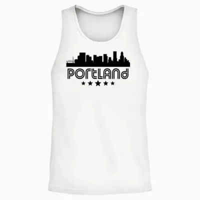 Retro Portland Skyline Unisex Tank Top - White