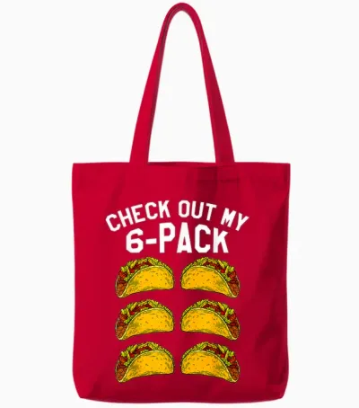 6 Pack Fitness Taco Funny Mexican Gym Top for Taco Lovers Tote Bags - Red