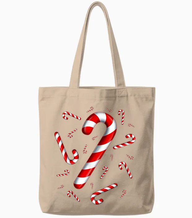 Christmas Flying Candy Cane Lover Taster Red and White Woman Tote Bags in Natural
