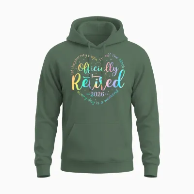 Retro Officially Retired 2026 Heart Funny Retirement Women Unisex Hoodie - Military Green
