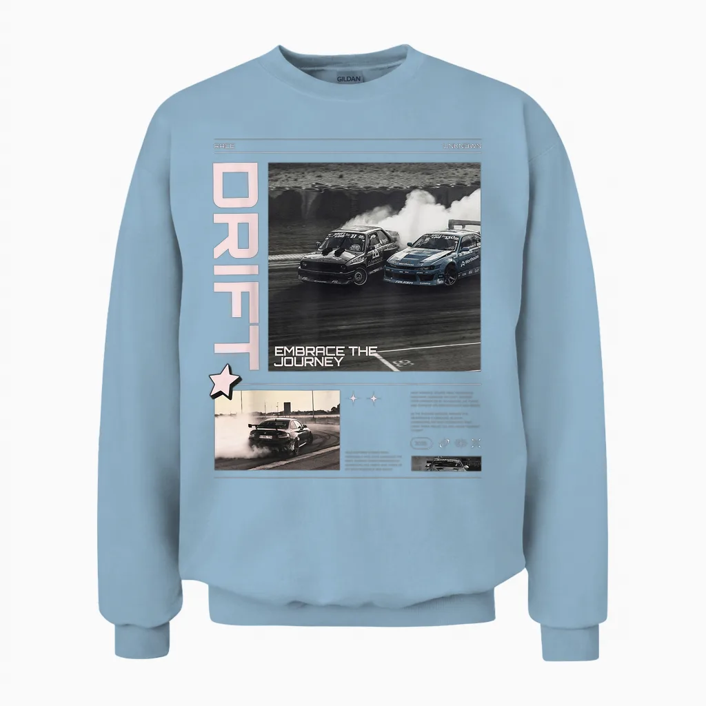 Cool Retro Vintage Japanese Jdm Tokyo Japan Drift Race Car T-Shirt, Black Unisex Sweatshirt in Light Blue