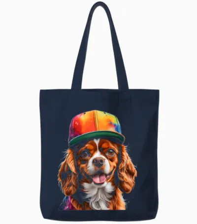 Cavalier Charles Spaniel Snapback Graphic Tote Bags - Navy