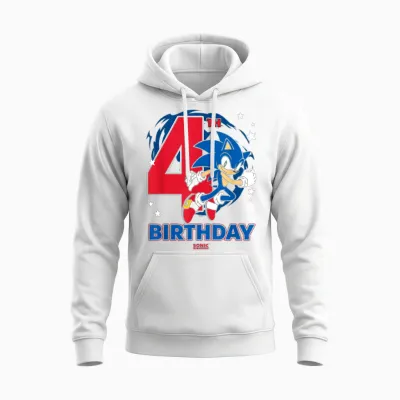 Sonic the Hedgehog 4th Birthday Epic Sonic Big Chest Logo Unisex Hoodie - White