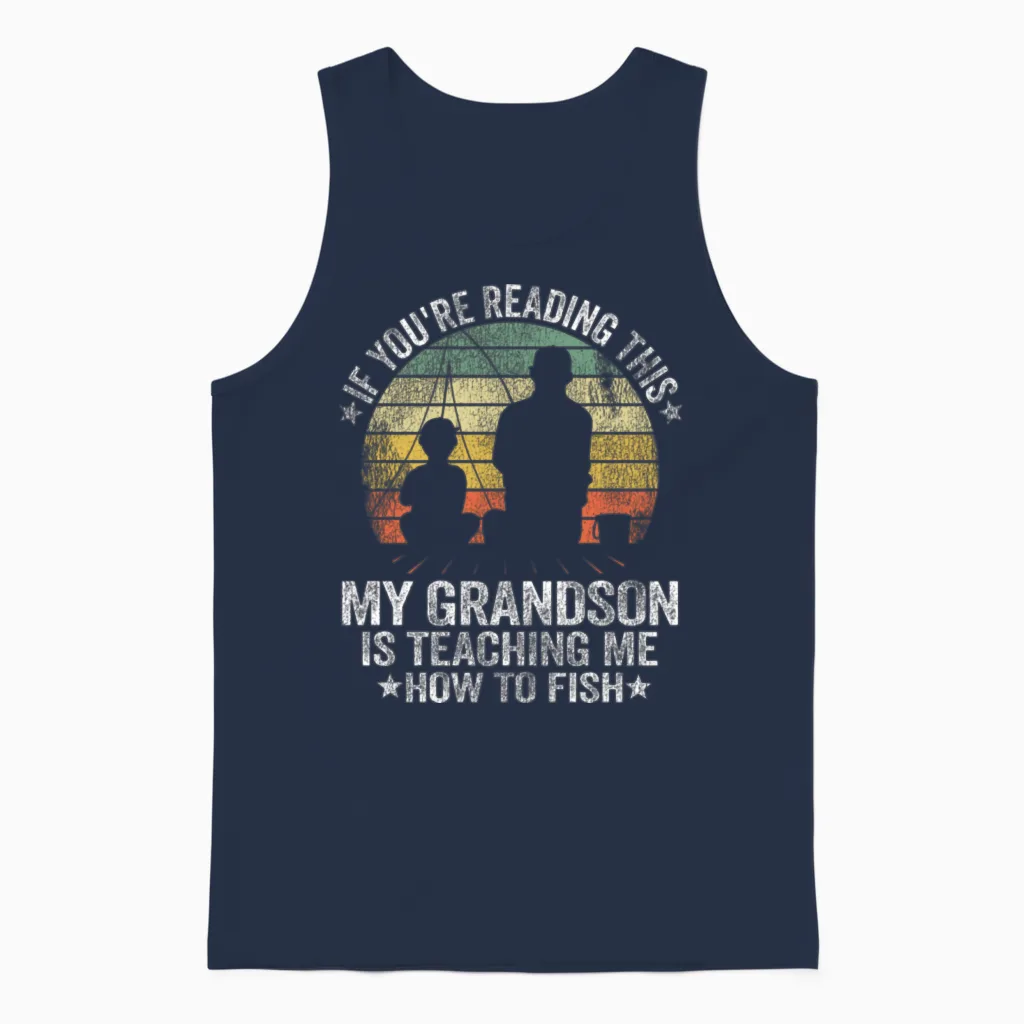 Funny Fishing Buddy Grandpa Grandson Gift Idea Unisex Tank Top in Navy