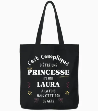 Women's Princess Humour Gift Personalised Name Laura T-Shirt, Black, Female X-Small Tote Bags - Black