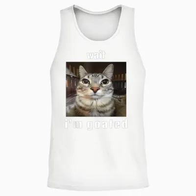 Wait I'm Goated Silly Cat Ironic Meme Unhinged Unisex Tank Top - White
