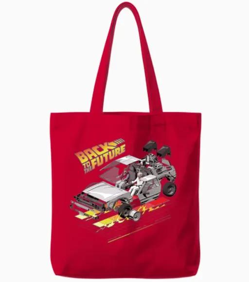 Back to the Future Delorean Composition Tote Bags in Red