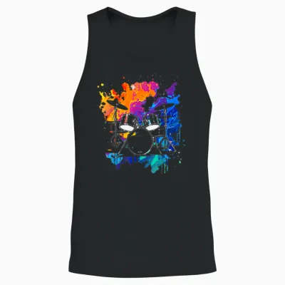 Drums Colorful Instrument Band Drum Music Unisex Tank Top - Black