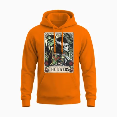 The Monster Frankenstein and Bride the Lovers Tarot Card Unisex Hoodie - Safety Orange