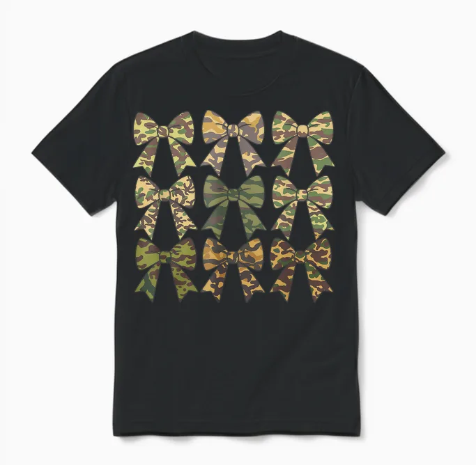 Camouflage Old Camo Bow Camo Coquette Bow Hunting Women Girl Unisex T-Shirt in Black