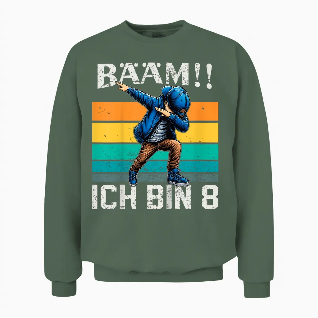Kinder Geburtstag Dabbing Jungen Bääm Ich Bin 8 Jahre Unisex Sweatshirt in Military Green