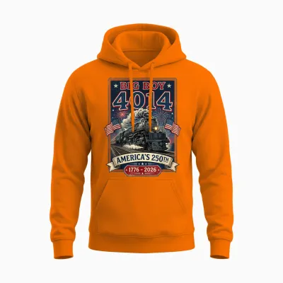 Big Boy 4014 Train 4th of July Retro Us Flag Vintage Apparel Unisex Hoodie - Safety Orange