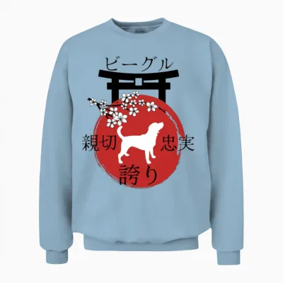 Beagle Japan Kanji Style for Dog Lovers Unisex Sweatshirt - Light Blue