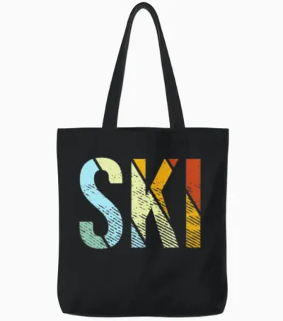Ski Retro Tote Bags - Black