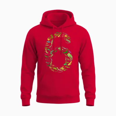 6th Birthday Lizard Reptiles Birthday Party 6 Years Old T-Shirt, Black Unisex Hoodie - Red