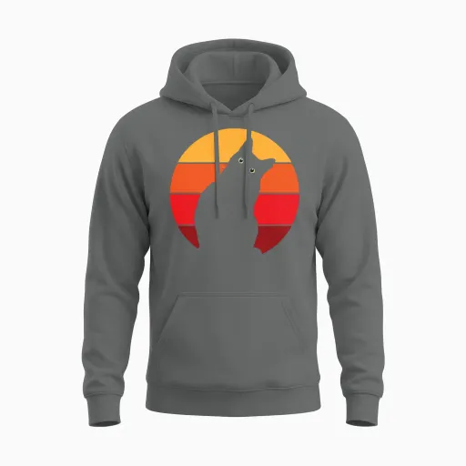 Vintage Retro 80s Curious Cute Cat on Sunset Unisex Hoodie in Graphite Heather