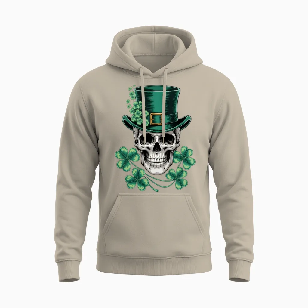 Saint Patrick Irish Sugar Skull Day of Dead Unisex Hoodie in Sand