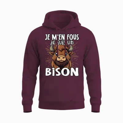 Je M'en Fous Je Suis Un Bison - Bison Mignon T-Shirt, Black, S Unisex Hoodie - Maroon