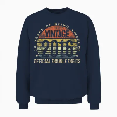 Vintage 2016 Official Double Digits 10 Yr Old 10th Birthday Unisex Sweatshirt - Navy