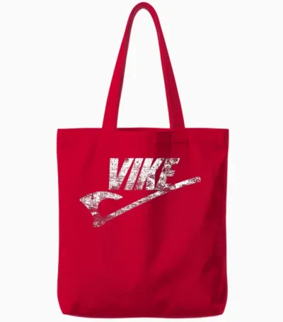 Vike Viking Battle Axe Funny Distressed T-Shirt, Black Tote Bags - Red