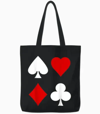 Playing Cards Fancy Dress Costume Checked Spades Cross Heart Poker Romee T-Shirt, Black Tote Bags - Black