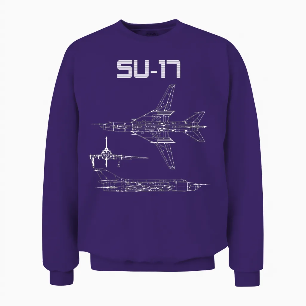 Su-17 Sowjetflugzeug Warbird Blueprint Schematik Diagramm Unisex Sweatshirt in Purple