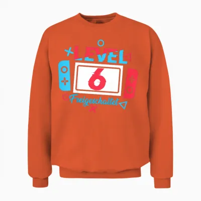 Children's Level 6 Birthday Shirt Boy 6 Years Old Video Games T-Shirt, Black Unisex Sweatshirt - Orange