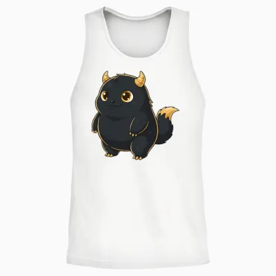 Cute Chubby Fantasy Creature with Golden Horn. Unisex Tank Top - White