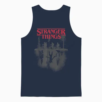 Stranger Things Silhouette Forest Logo T-Shirt, White, S Unisex Tank Top - Navy
