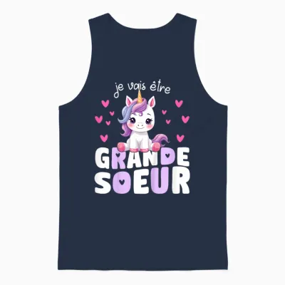 I Will Be Big Sister Unicorn Announcement Pregnancy Sister Unisex Tank Top - Navy