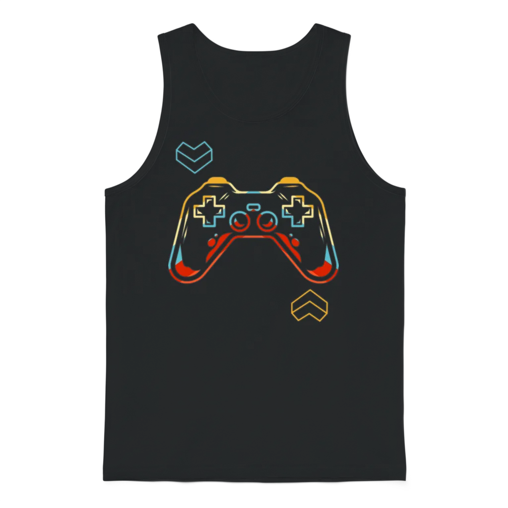 Geometric Gamer Joystick Controller Retro Gaming Unisex Tank Top - Black