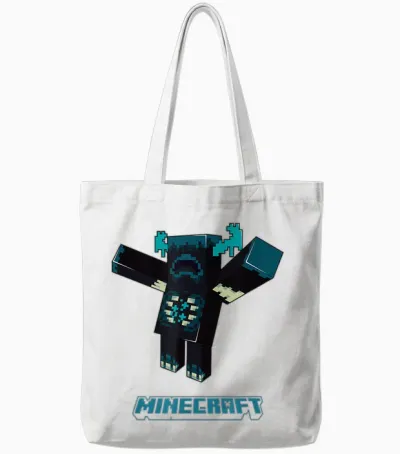 Minecraft Sculk Shriekers Hostile Mob Warden Attacking T-Shirt, Blue Tote Bags - White